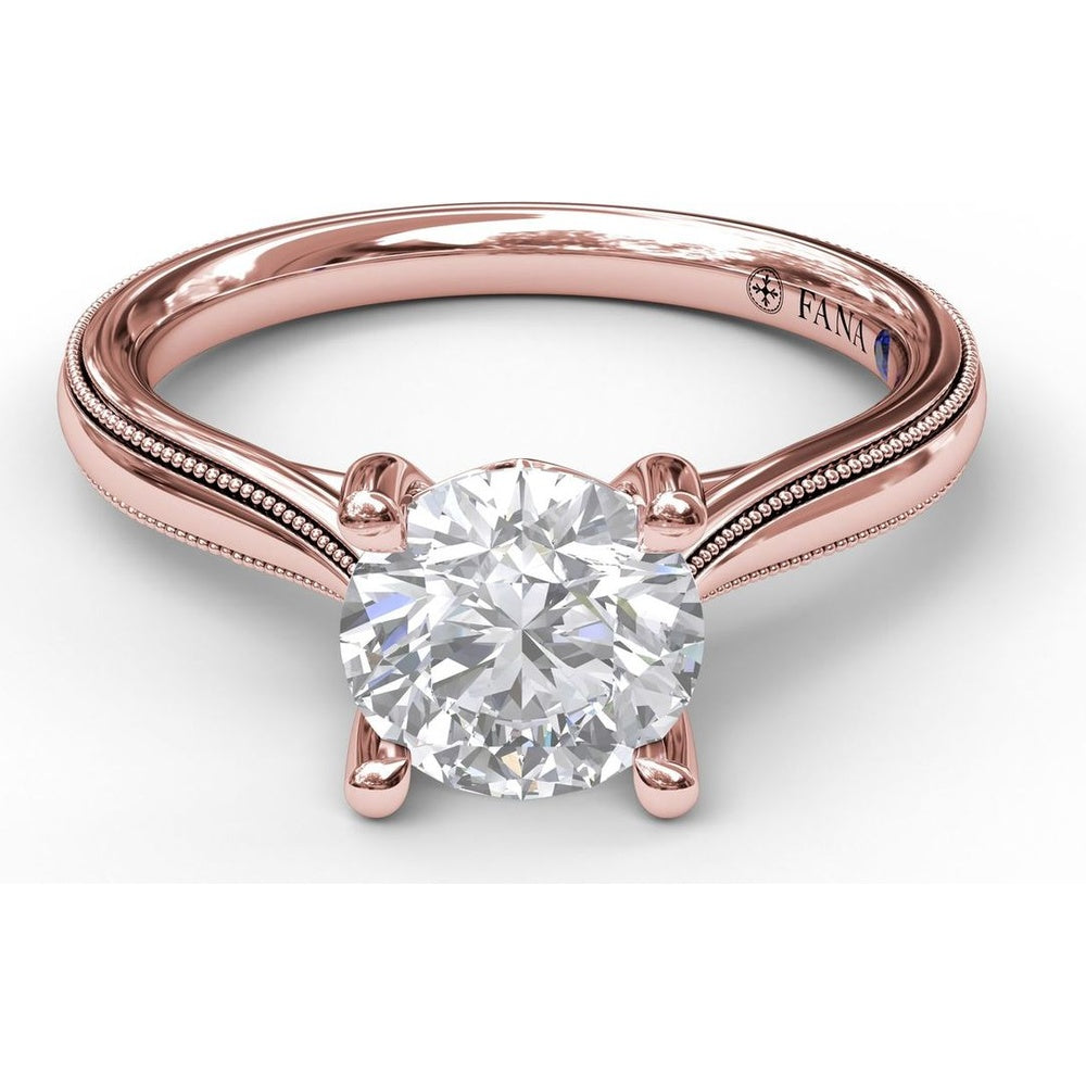 Round Solitaire Engagement Ring Setting with Milgrain-Edged Band and Accent Diamond by Fana