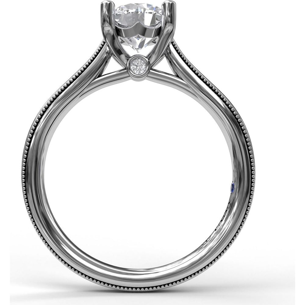 Round Solitaire Engagement Ring Setting with Milgrain-Edged Band and Accent Diamond by Fana