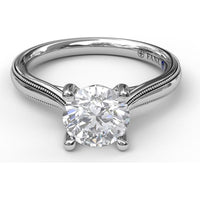 Round Solitaire Engagement Ring Setting with Milgrain-Edged Band and Accent Diamond by Fana