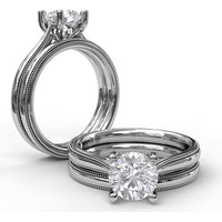 Round Solitaire Engagement Ring Setting with Milgrain-Edged Band and Accent Diamond by Fana