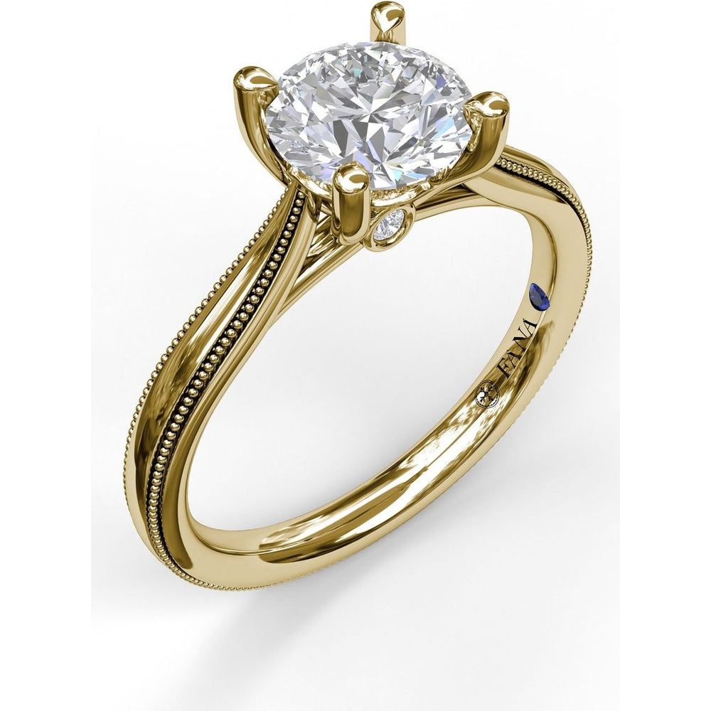 Round Solitaire Engagement Ring Setting with Milgrain-Edged Band and Accent Diamond by Fana