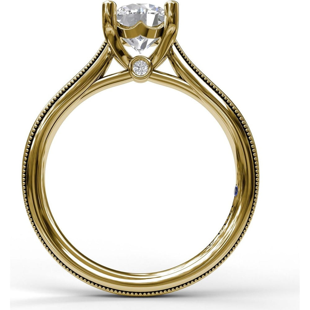 Round Solitaire Engagement Ring Setting with Milgrain-Edged Band and Accent Diamond by Fana