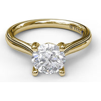 Round Solitaire Engagement Ring Setting with Milgrain-Edged Band and Accent Diamond by Fana
