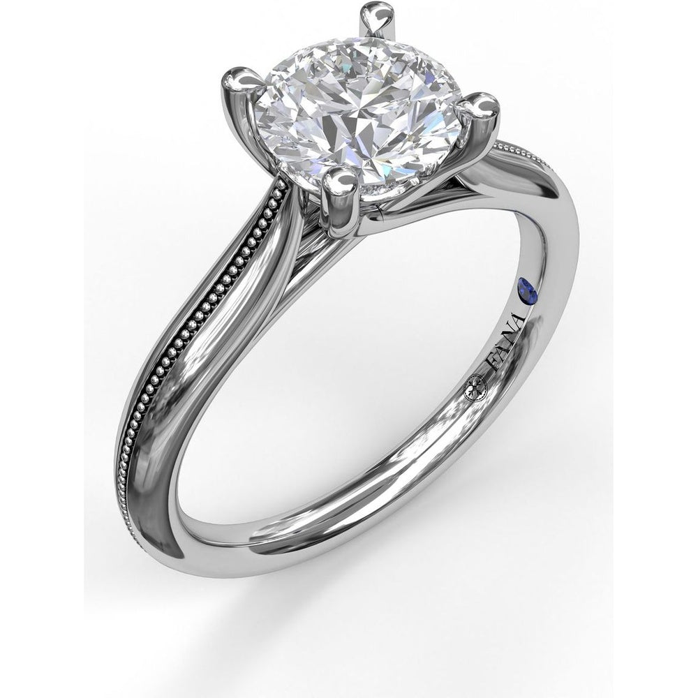 Round Solitaire Engagement Ring Setting with Milgrain Split Shank Detail by Fana - 0.08 Carat Total Diamond Weight