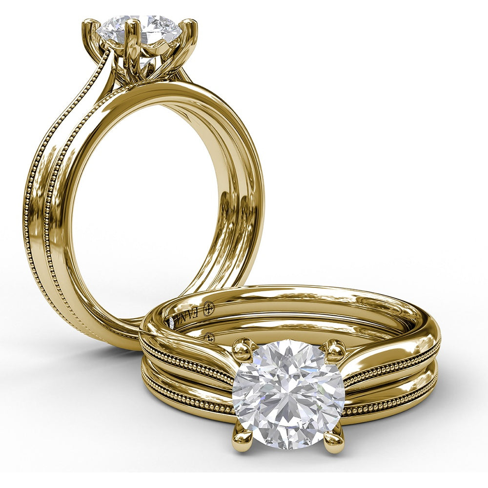 Round Solitaire Engagement Ring Setting with Milgrain Split Shank Detail by Fana - 0.08 Carat Total Diamond Weight