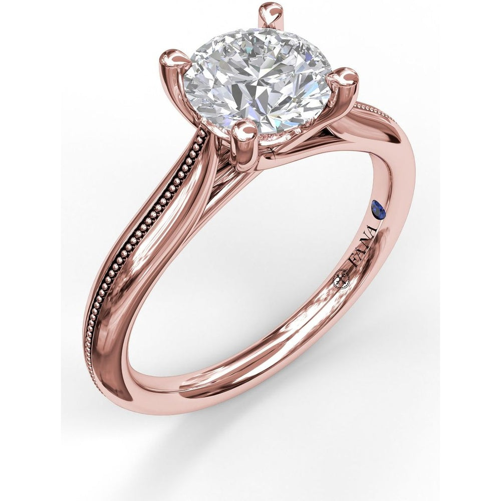 Round Solitaire Engagement Ring Setting with Milgrain Split Shank Detail by Fana - 0.08 Carat Total Diamond Weight