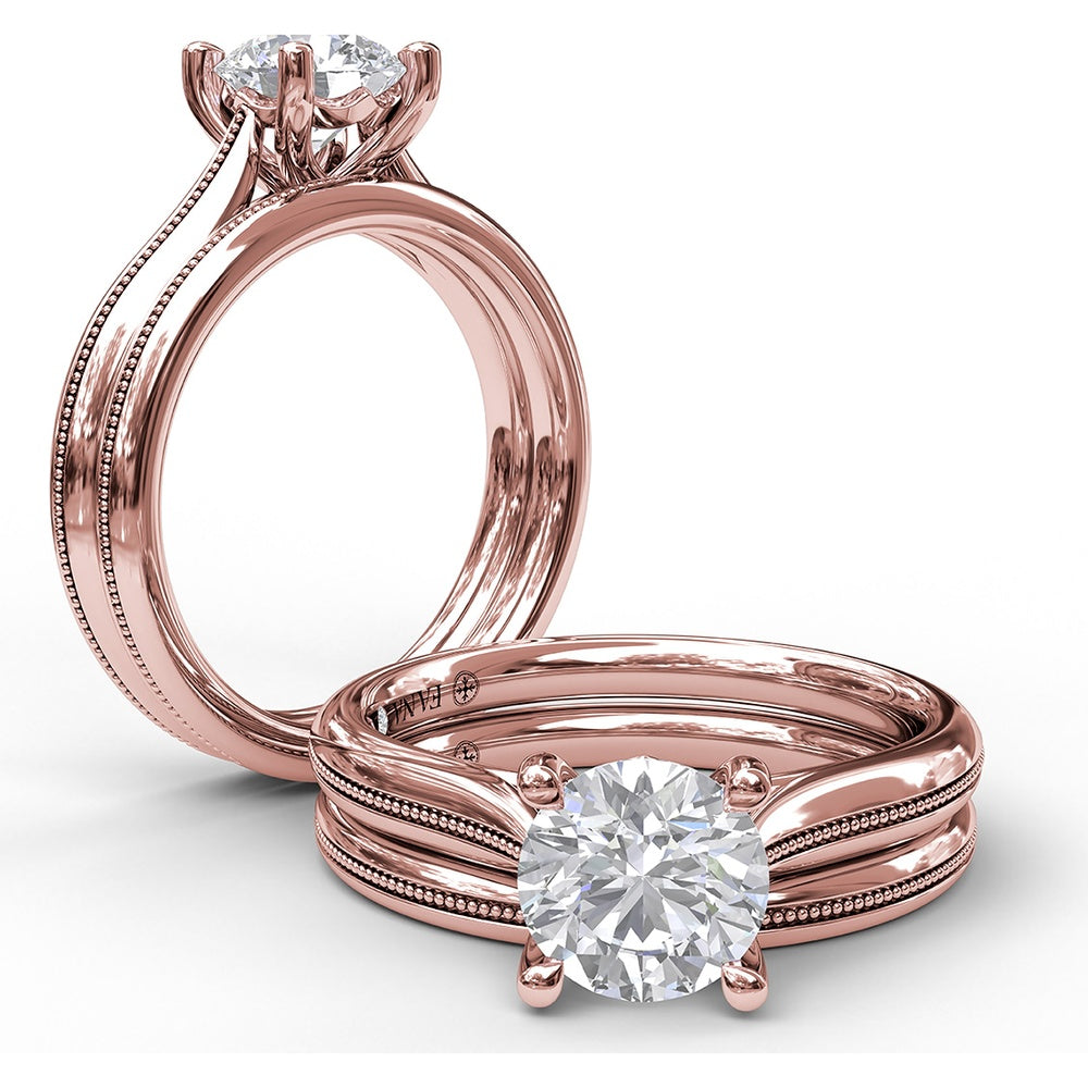 Round Solitaire Engagement Ring Setting with Milgrain Split Shank Detail by Fana - 0.08 Carat Total Diamond Weight