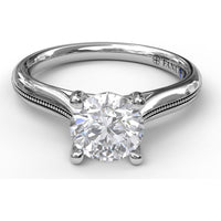 Round Solitaire Engagement Ring Setting with Milgrain Split Shank Detail by Fana - 0.08 Carat Total Diamond Weight