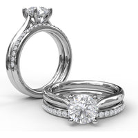 Round Solitaire Engagement Ring Setting with Pavé Diamond Decorated Bridge by Fana - 0.08 Carat Total Diamond Weight
