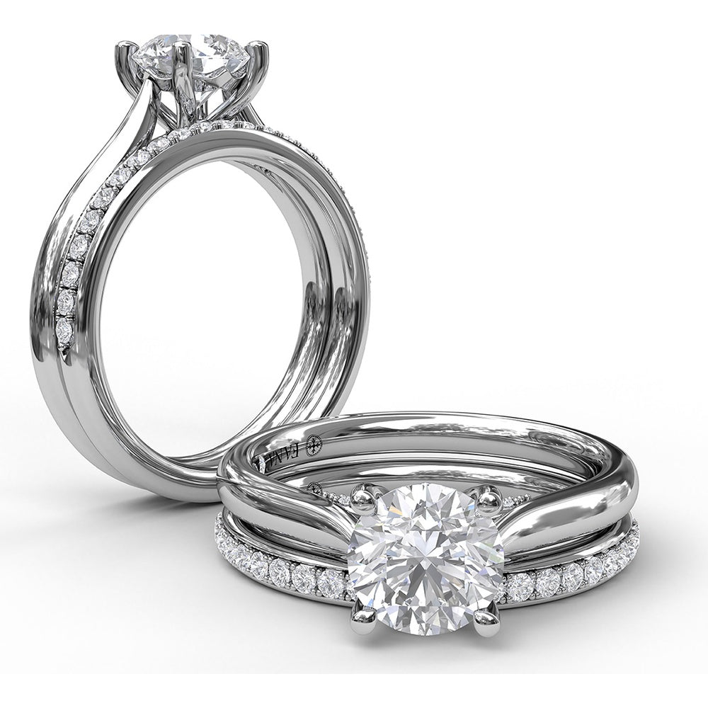 Round Solitaire Engagement Ring Setting with Pavé Diamond Decorated Bridge by Fana - 0.08 Carat Total Diamond Weight