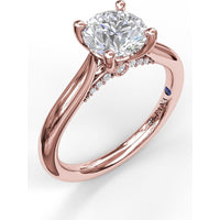 Round Solitaire Engagement Ring Setting with Pavé Diamond Decorated Bridge by Fana - 0.08 Carat Total Diamond Weight