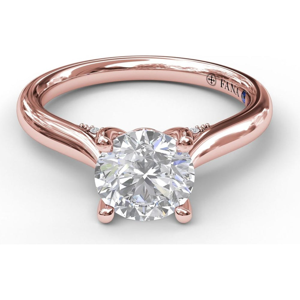 Round Solitaire Engagement Ring Setting with Pavé Diamond Decorated Bridge by Fana - 0.08 Carat Total Diamond Weight
