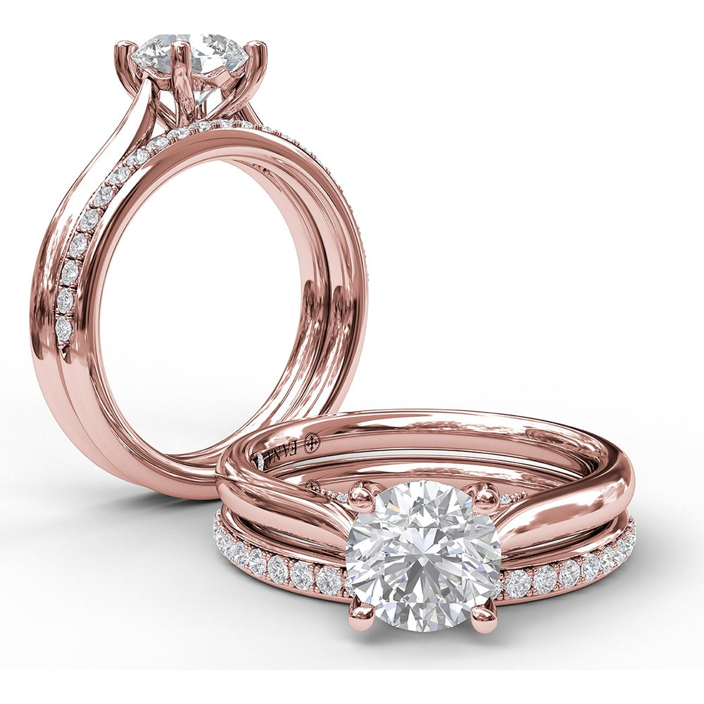 Round Solitaire Engagement Ring Setting with Pavé Diamond Decorated Bridge by Fana - 0.08 Carat Total Diamond Weight