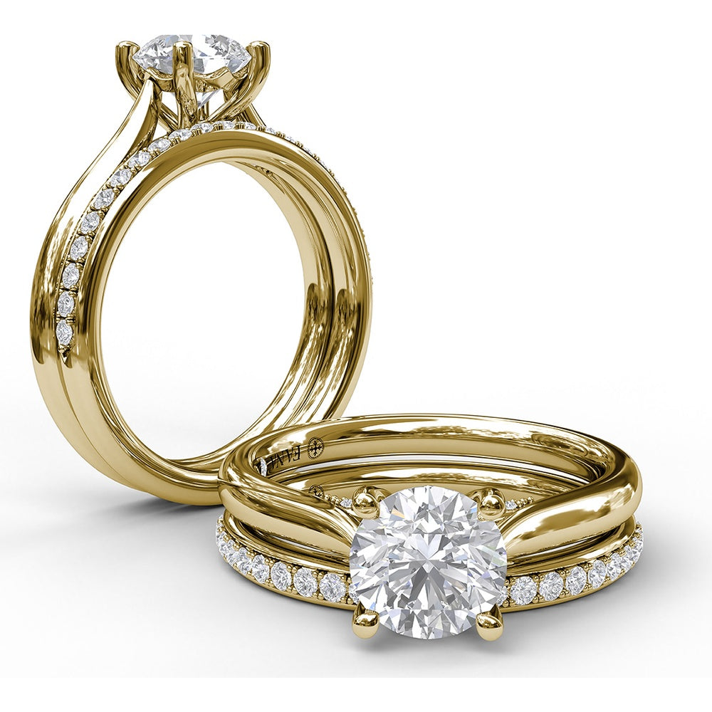 Round Solitaire Engagement Ring Setting with Pavé Diamond Decorated Bridge by Fana - 0.08 Carat Total Diamond Weight