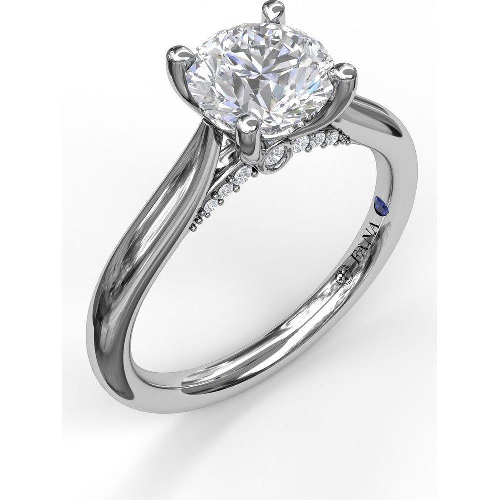 Round Solitaire Engagement Ring Setting with Pavé Diamond Decorated Bridge by Fana - 0.08 Carat Total Diamond Weight