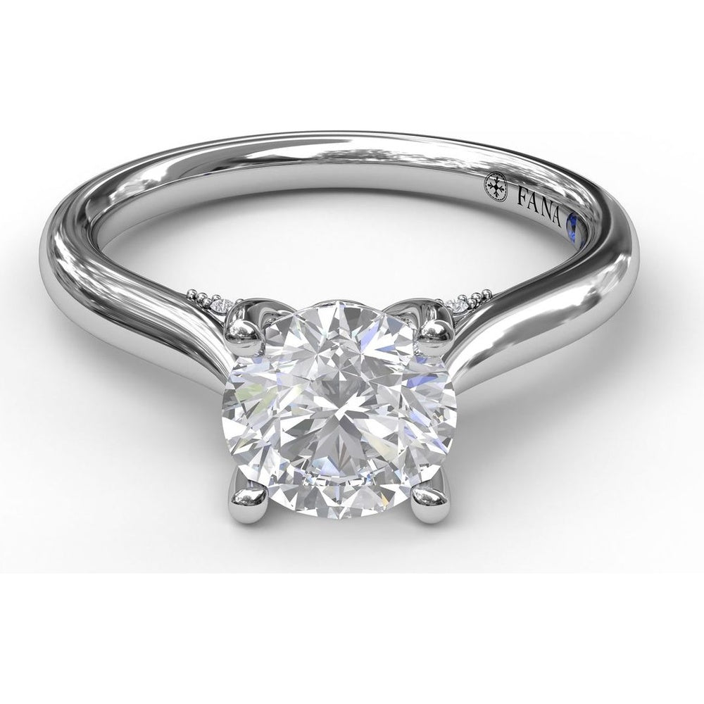 Round Solitaire Engagement Ring Setting with Pavé Diamond Decorated Bridge by Fana - 0.08 Carat Total Diamond Weight