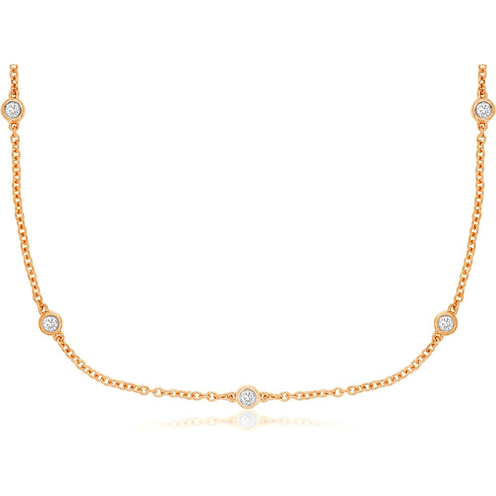 Royal 14K Rose Gold 9 Station Necklace with Round Diamonds - 0.20 Carats Total Diamond Weight