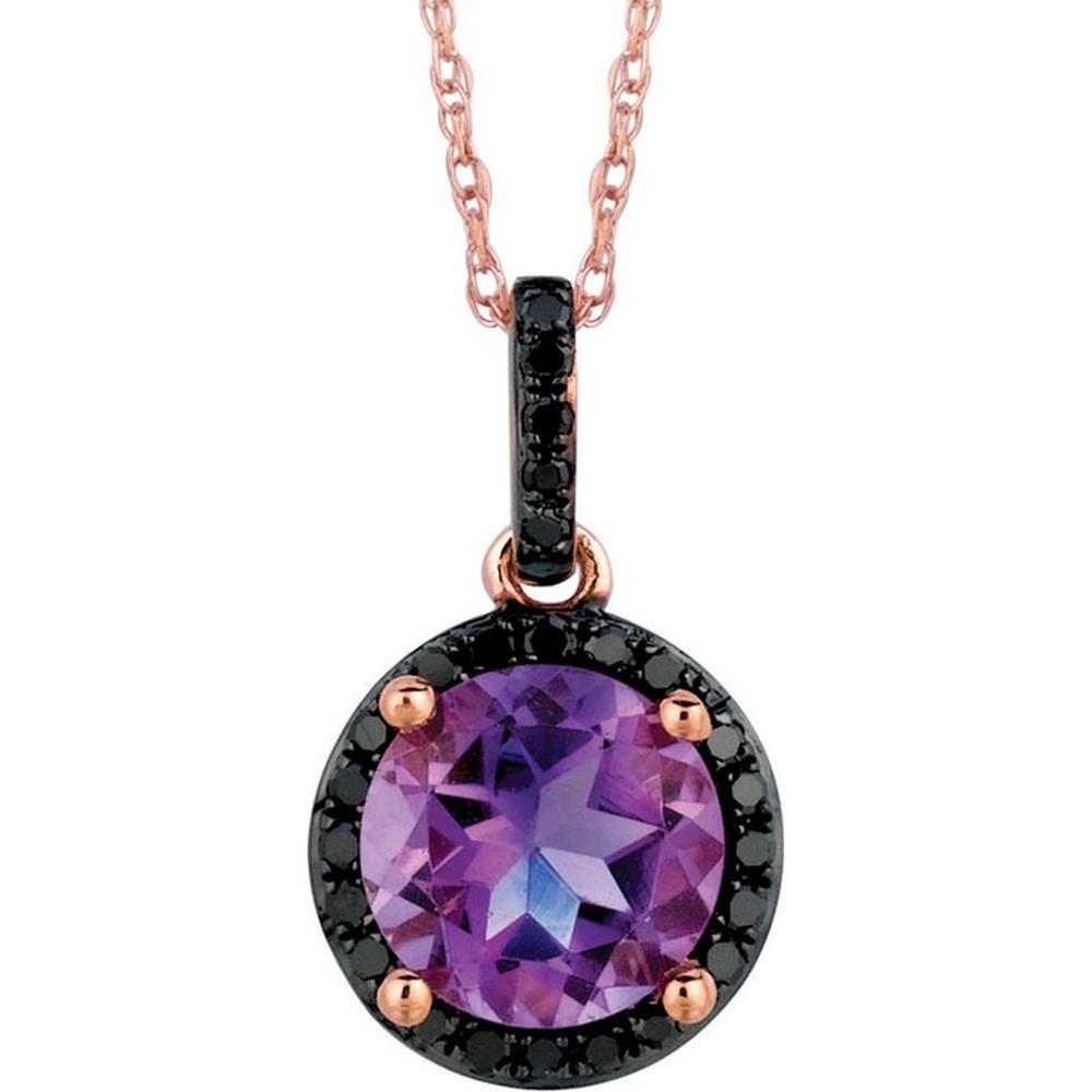 Royal 14K Rose Gold Amethyst & Black Diamond Pendant - 1.33 Carats Total Gem Weight