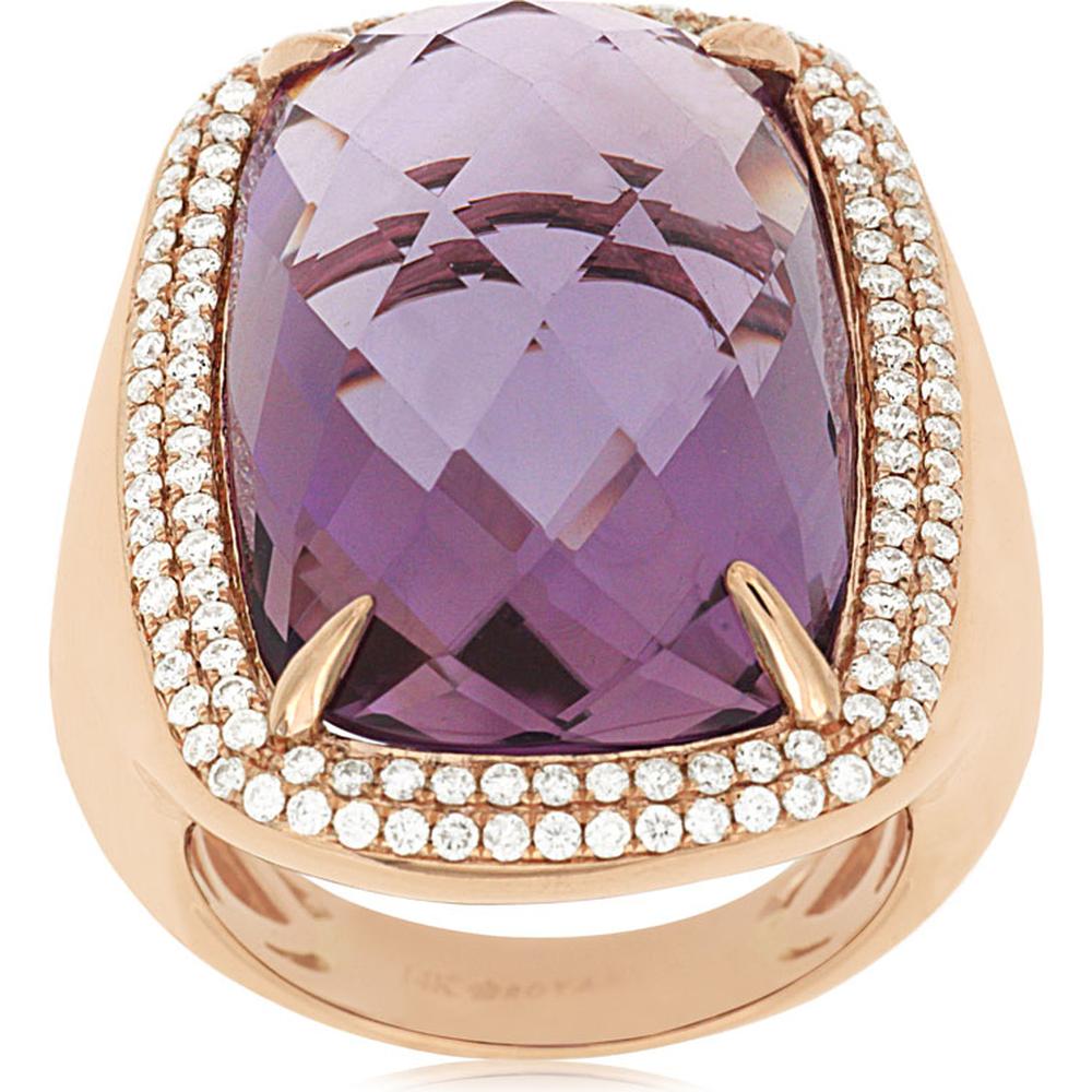 Royal 14K Rose Gold Amethyst and Diamond Cushion-Cut Halo Ring - 22.67 Carat Total Gem Weight