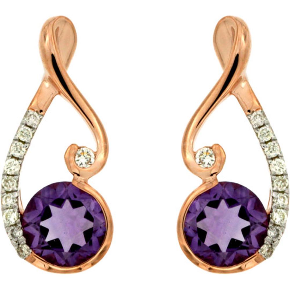 Royal 14K Rose Gold Amethyst & Diamond Drop Earrings - 0.90 Carats Total Amethyst Weight, 0.18 Carats Total Diamond Weight