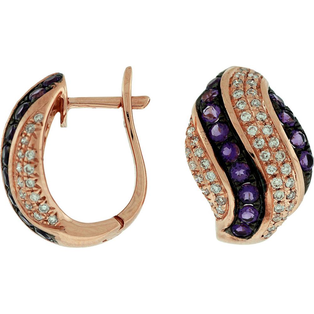 Royal 14K Rose Gold Amethyst & Diamond Earrings - 1.38 Carat Total Gem Weight