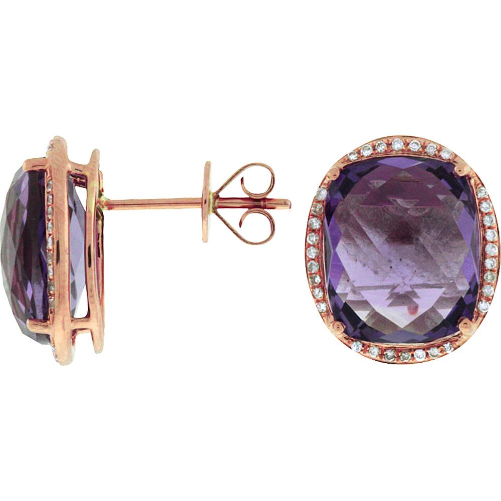 Royal 14K Rose Gold Amethyst & Diamond Earrings - 11.50 Carat Total Gem Weight