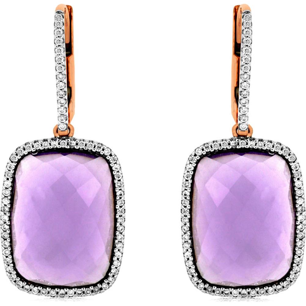 Royal 14K Rose Gold Amethyst & Diamond Earrings - 15.00 Carat Total Gem Weight