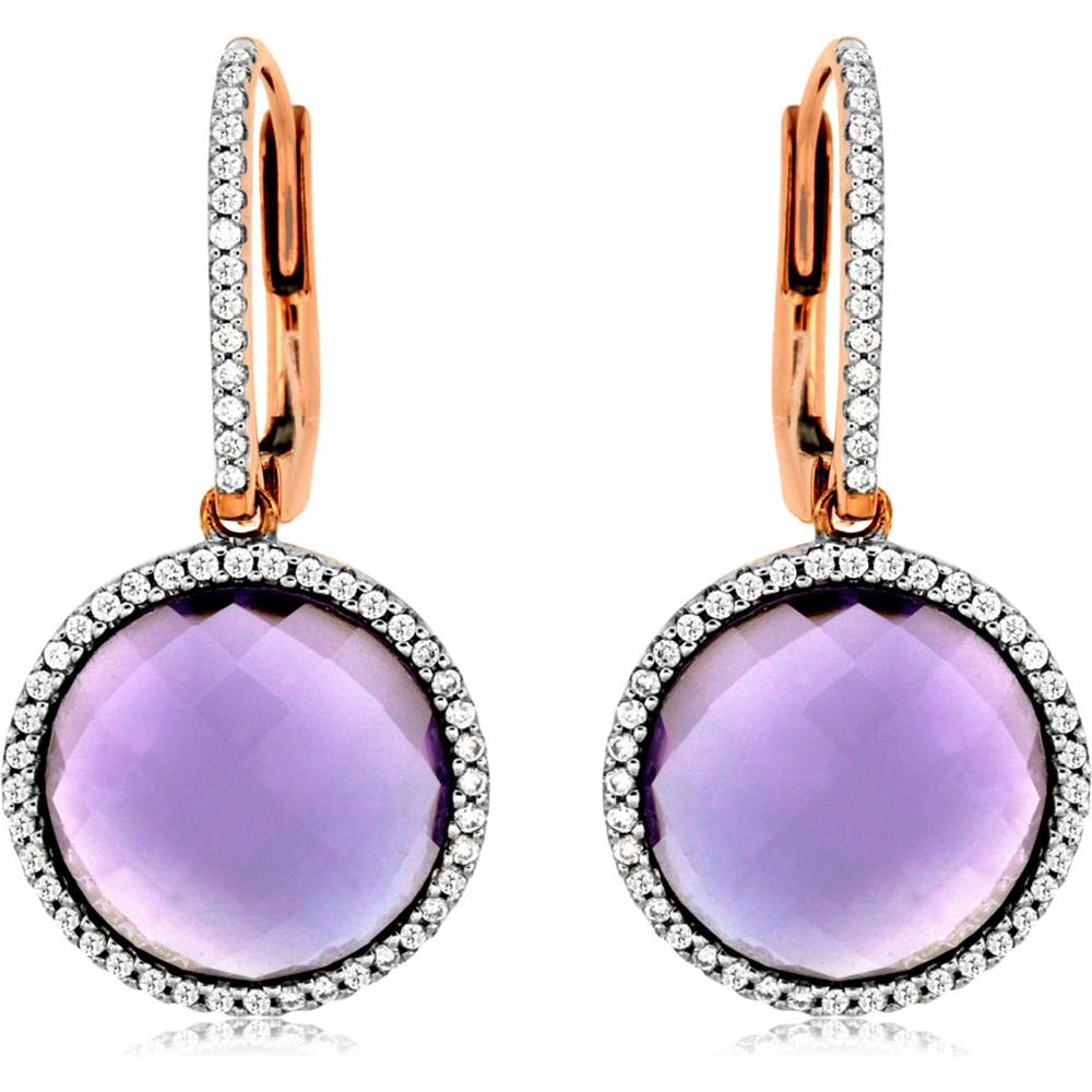 Royal 14K Rose Gold Amethyst & Diamond Earrings - Exquisite Sophistication