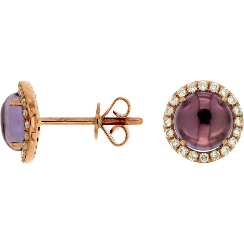 Royal 14K Rose Gold Amethyst & Diamond Halo Earrings - 1.80 Carats Total Amethyst Weight, 0.20 Carats Total Diamond Weight