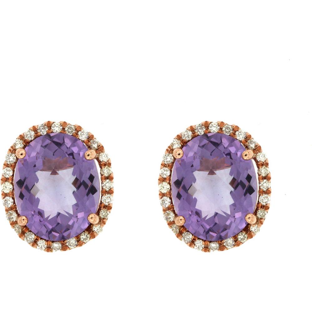 Royal 14K Rose Gold Amethyst & Diamond Halo Earrings - 4.40 Carat Total Gem Weight