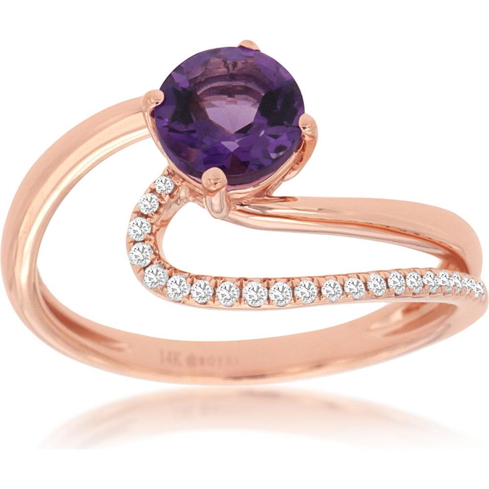 Royal 14K Rose Gold Amethyst and Diamond Halo Ring - 0.76 Carat Total Gem Weight