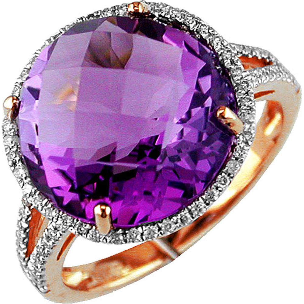 Royal 14K Rose Gold Amethyst & Diamond Halo Ring - 10.22 Carats Total Amethyst & Diamond Weight