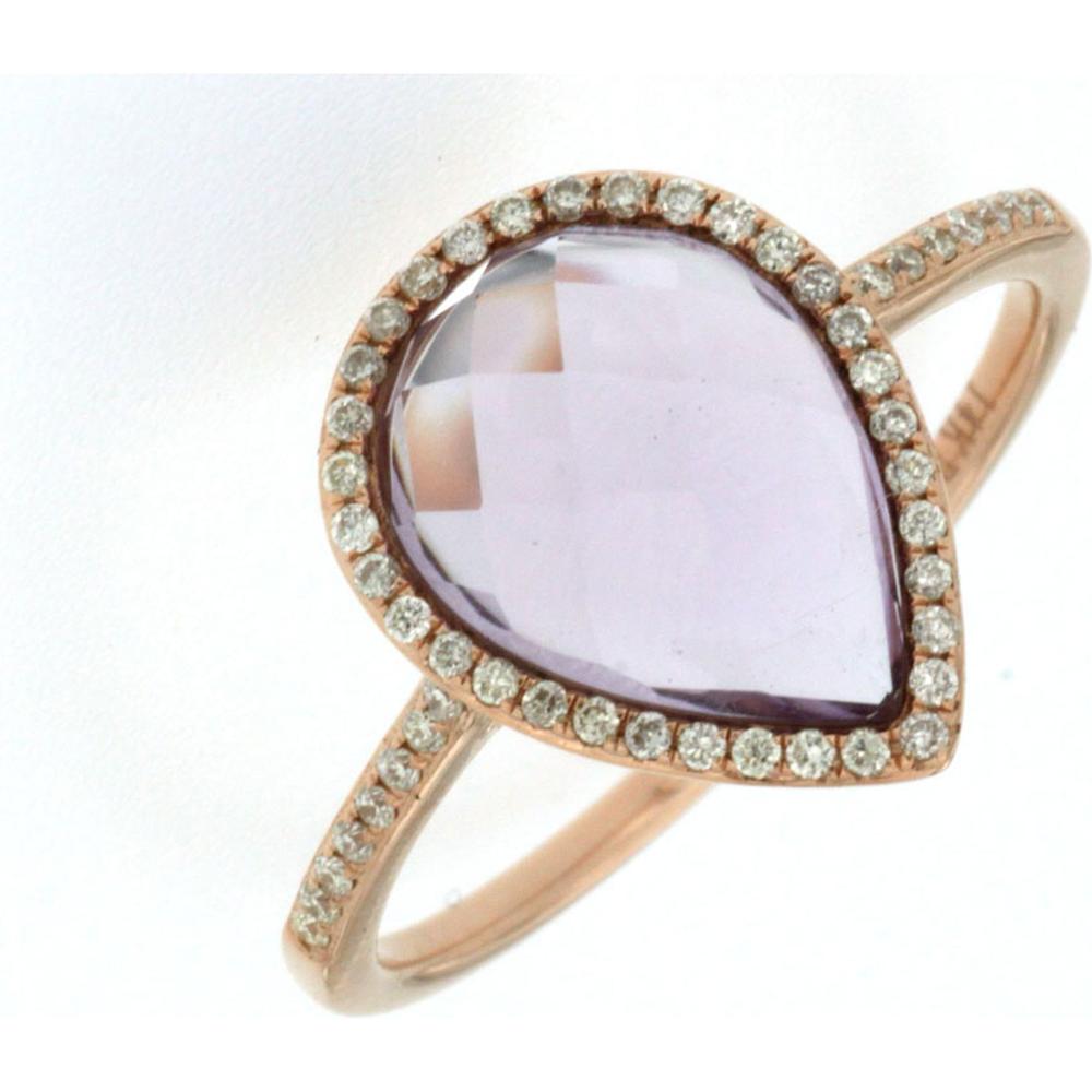 Royal 14K Rose Gold Amethyst & Diamond Pear-Shaped Ring - 2.25 Carats Amethyst, 0.16 Carats Total Diamond Weight