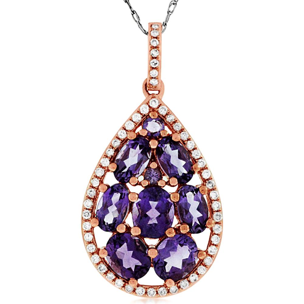 Royal 14K Rose Gold Amethyst & Diamond Pendant - 2.10 Carat Total Gem Weight