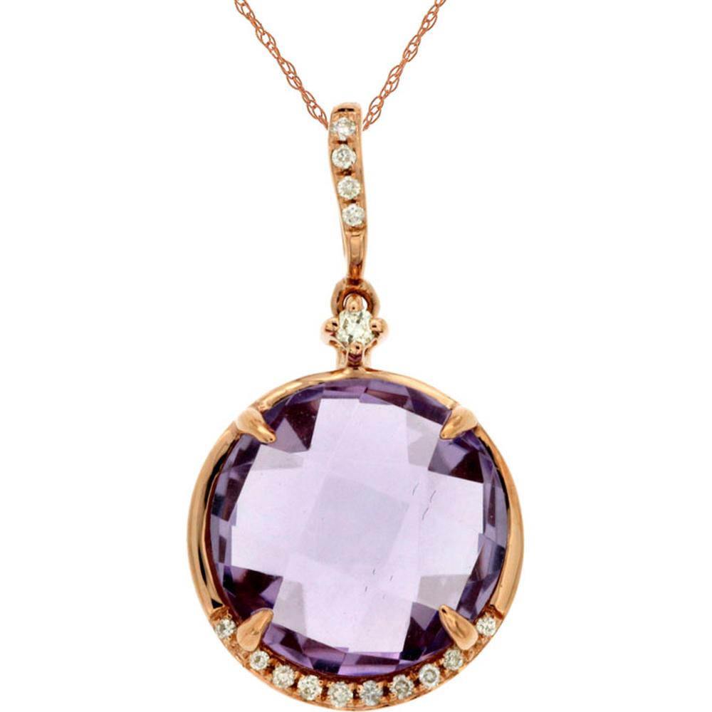 Royal 14K Rose Gold Amethyst & Diamond Pendant - 4.06 Carats Total Gemstone Weight