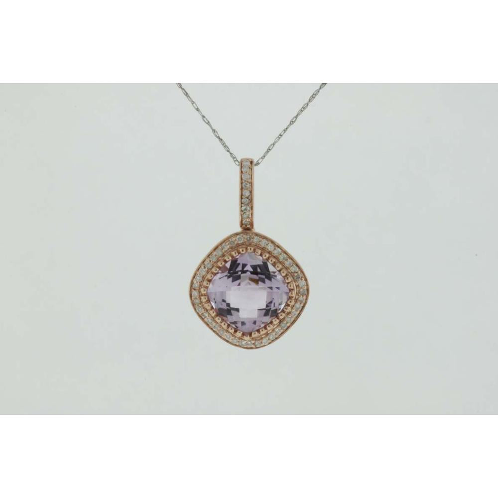 Royal 14K Rose Gold Amethyst & Diamond Pendant - 4.25 Carat Total Gem Weight