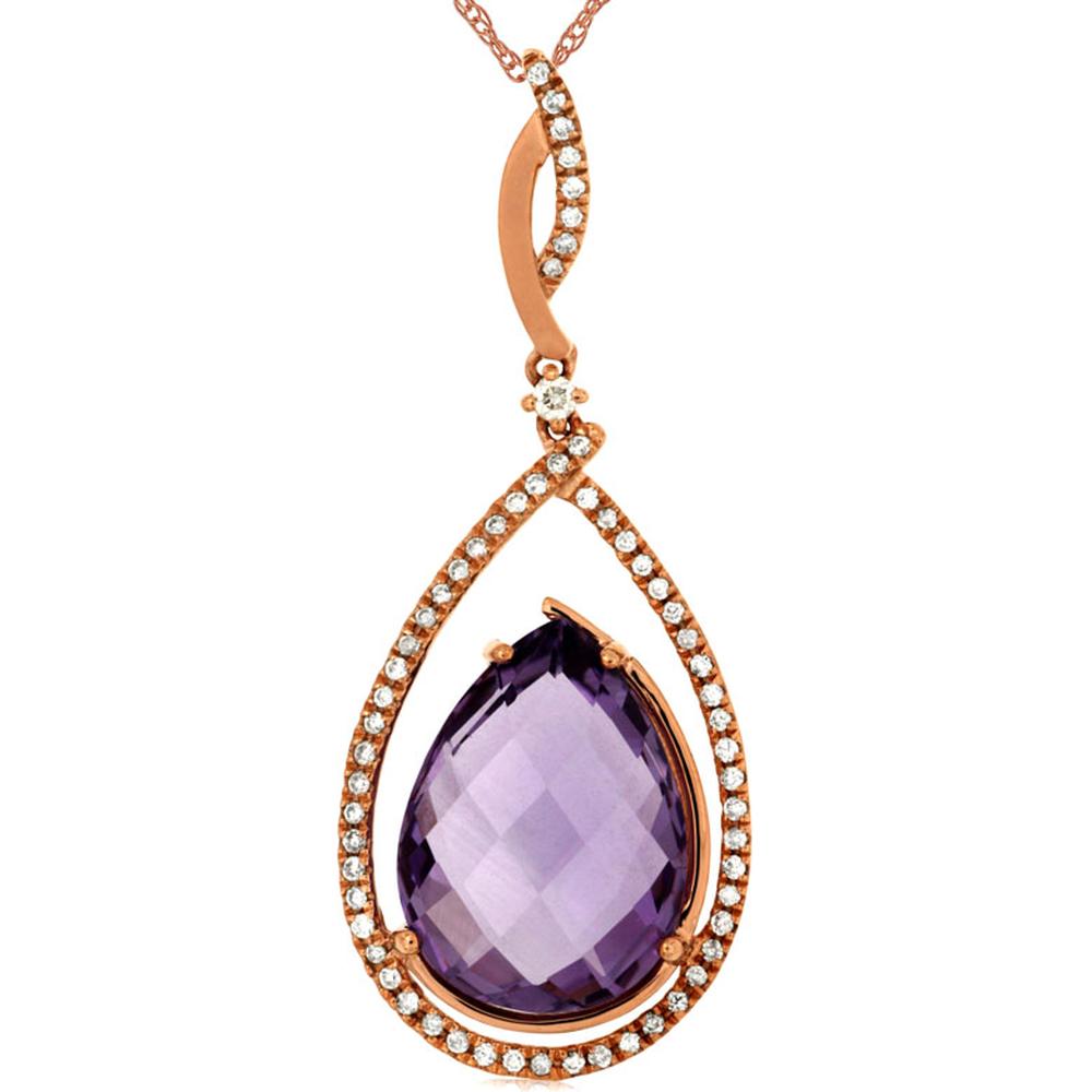 Royal 14K Rose Gold Amethyst & Diamond Pendant - 8.26 Carat Total Gem Weight
