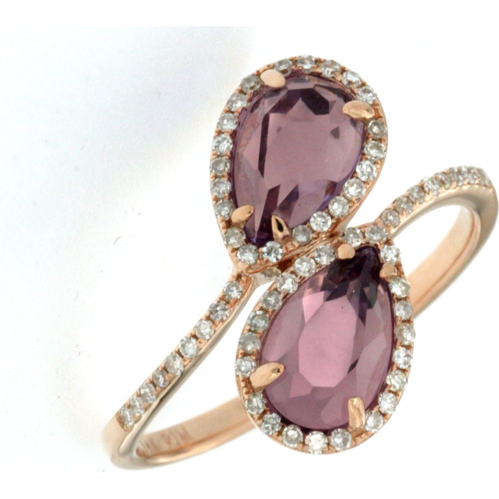 Royal 14K Rose Gold Amethyst and Diamond Ring - 1.30 Carat Amethyst, 0.21 Carat Diamond Total