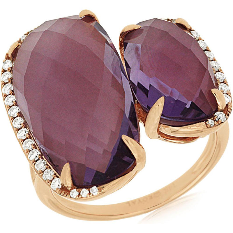 Royal 14K Rose Gold Amethyst & Diamond Ring - 10.70 Carat Total Gem Weight