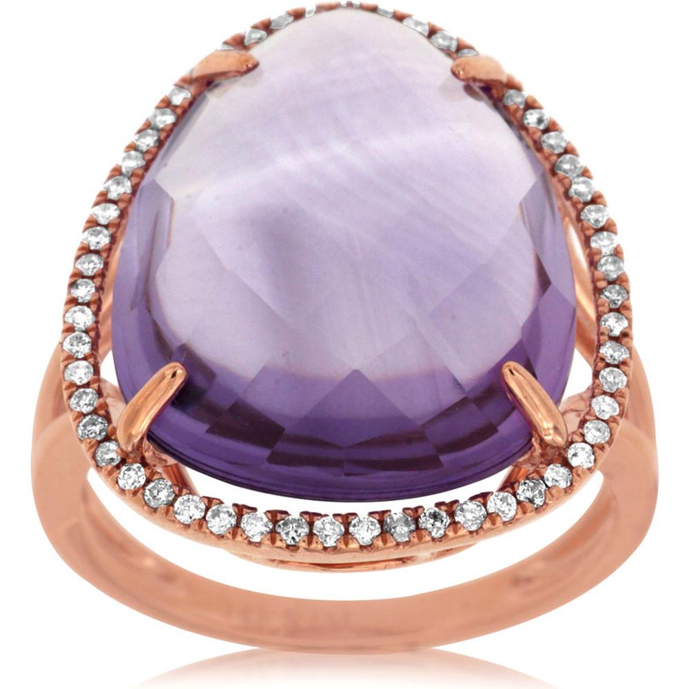 Royal 14K Rose Gold Amethyst & Diamond Ring - 10.90 Carat Pear Shape Gemstone