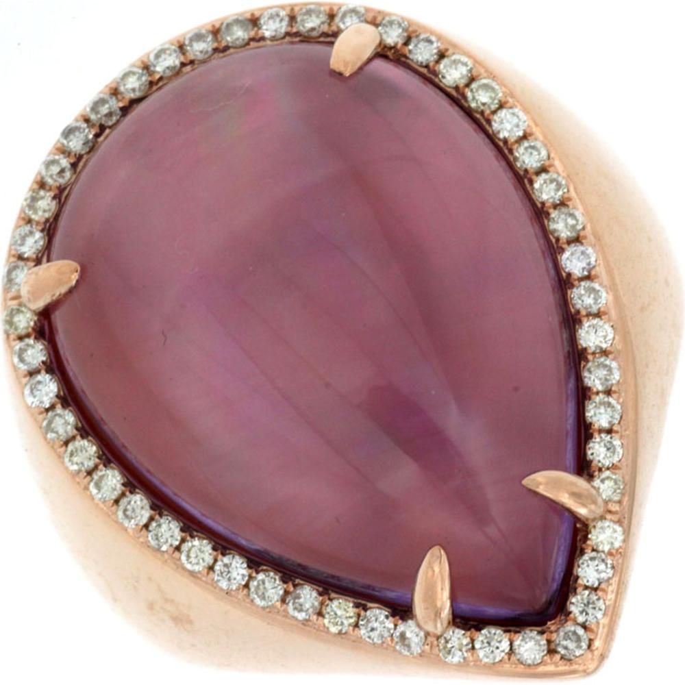 Royal 14K Rose Gold Amethyst & Diamond Ring - 15.40 Carat Amethyst, 0.32 Carat Diamond Total Weight