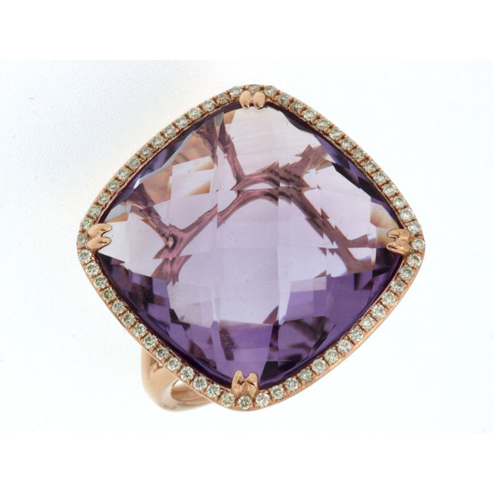 Royal 14K Rose Gold Amethyst & Diamond Ring - 15.85 Carat Amethyst, 0.24 Carat Diamond Total Weight
