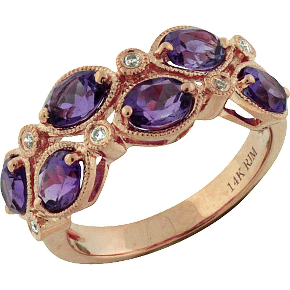 Royal 14K Rose Gold Amethyst & Diamond Ring - 2.00 Carat Oval Amethyst - 0.05 Carat Total Diamond Weight