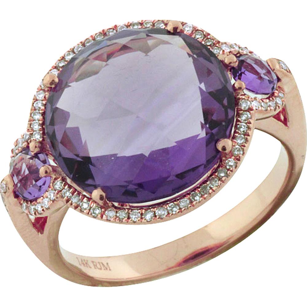Royal 14K Rose Gold Amethyst & Diamond Ring - 7.00 Carat Total Gem Weight