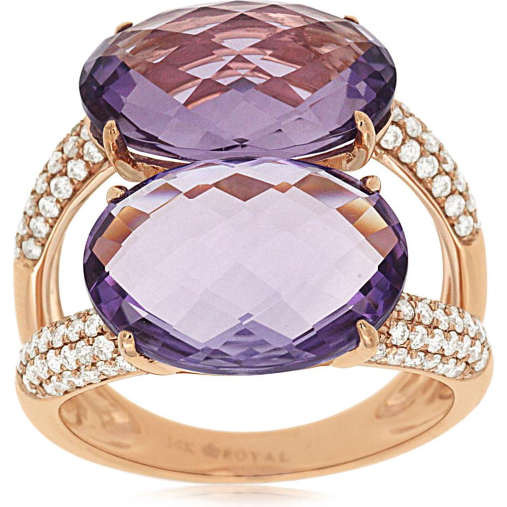 Royal 14K Rose Gold Amethyst & Diamond Ring - 9.20 Carat Total Gem Weight