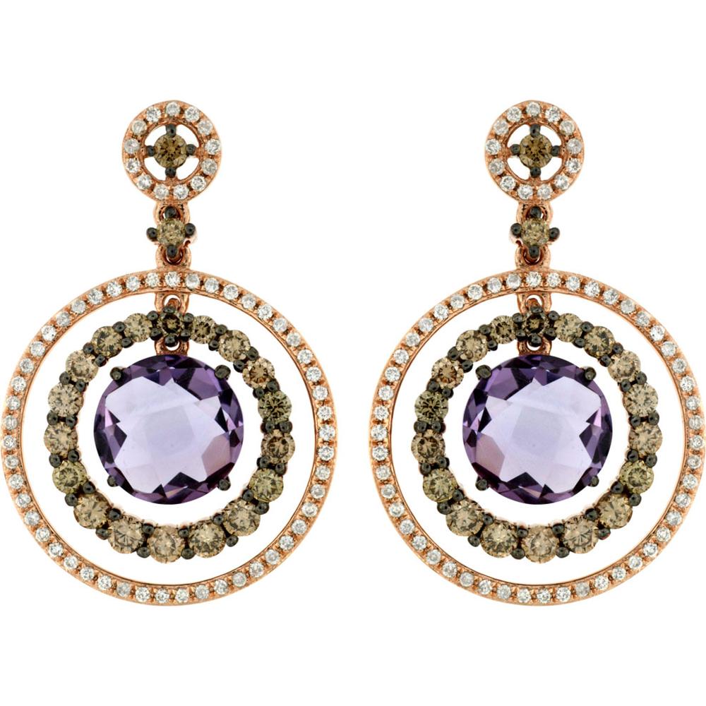 Royal 14K Rose Gold Amethyst & Mixed Diamond Earrings - 4.30 Carat Total Gem Weight