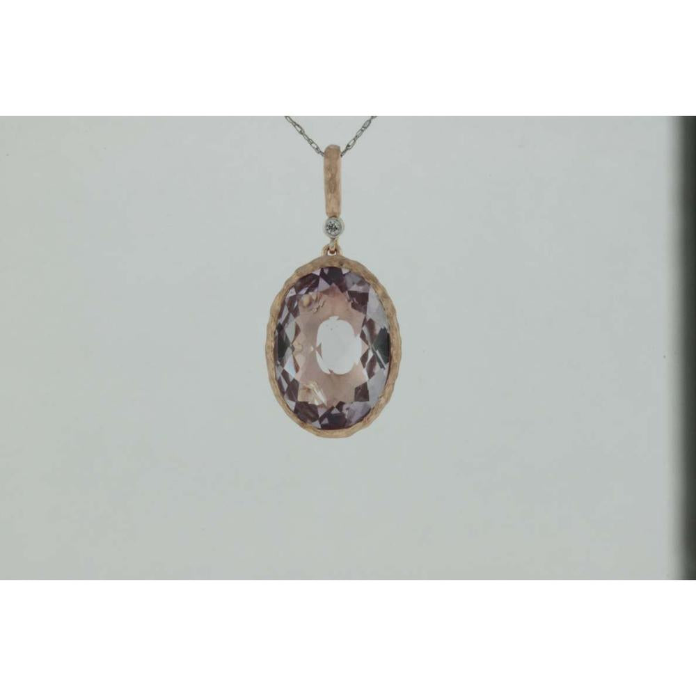 Royal 14K Rose Gold Amethyst & Round Diamond Pendant - 7.52 Carats Total Gem Weight