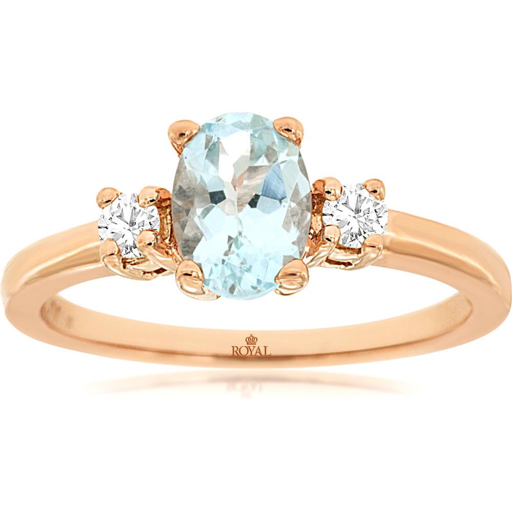 Royal 14K Rose Gold Aquamarine & Diamond 3-Stone Ring - 0.65 Carats Aquamarine, 0.24 Carats Total Diamond Weight