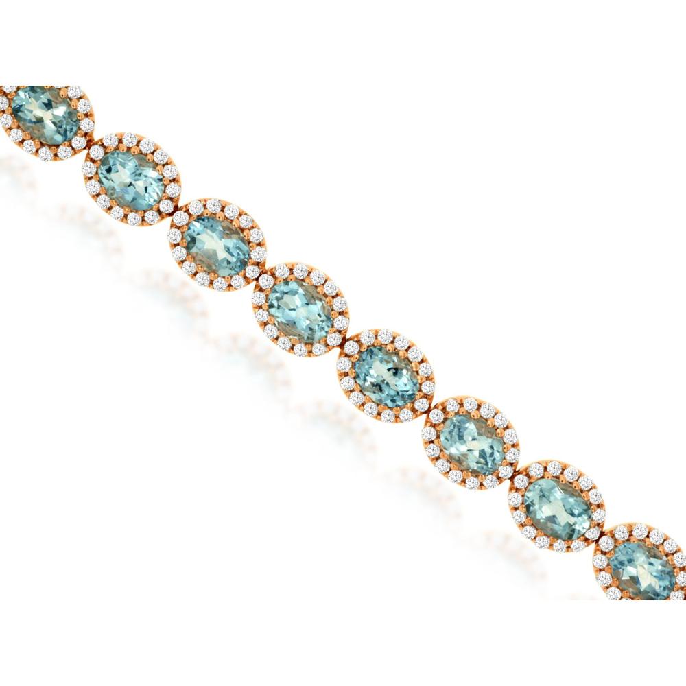 Royal 14K Rose Gold Aquamarine & Diamond Bracelet - 4.50 Carat Aquamarine, 1.20 Carat Diamond Total Weight