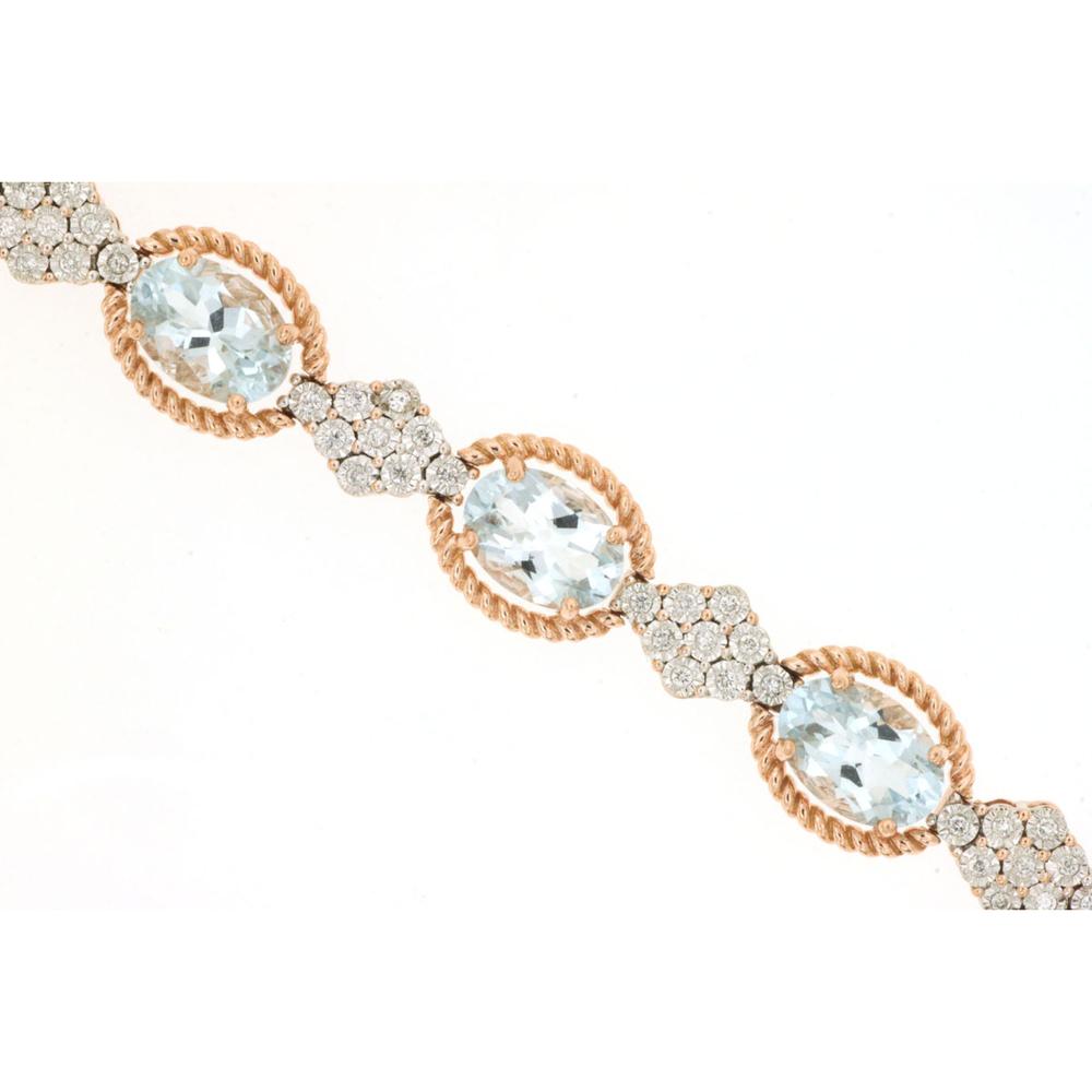 Royal 14K Rose Gold Aquamarine & Diamond Bracelet - 8.43 Carat Total Gem Weight